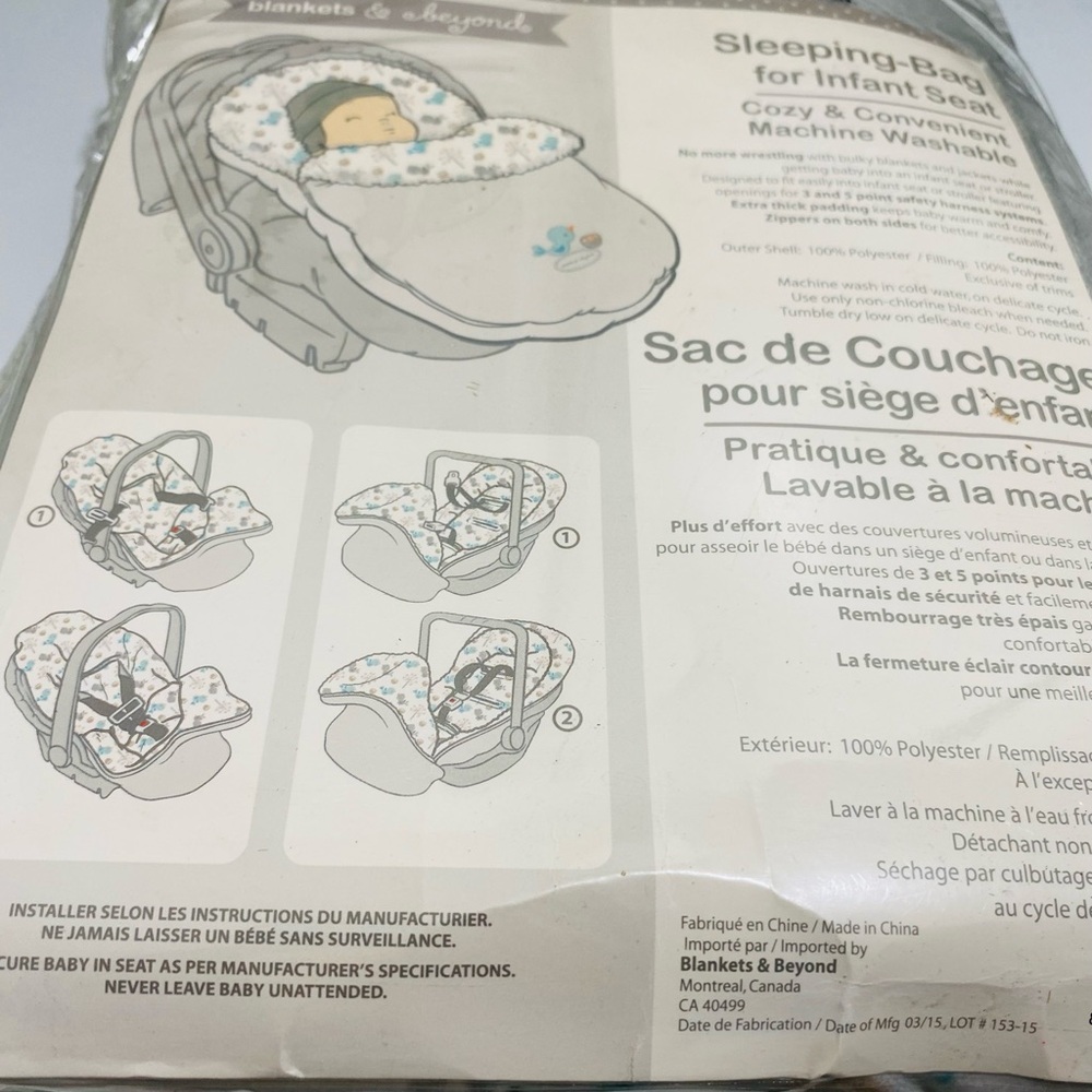 Infant Car Seat Sleeping Bag - Gray with Blue and Cream Duck Print